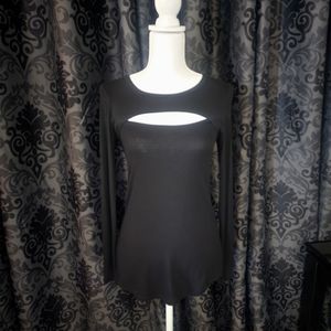 Long Sleeve Black Peekaboo Top, Women's M